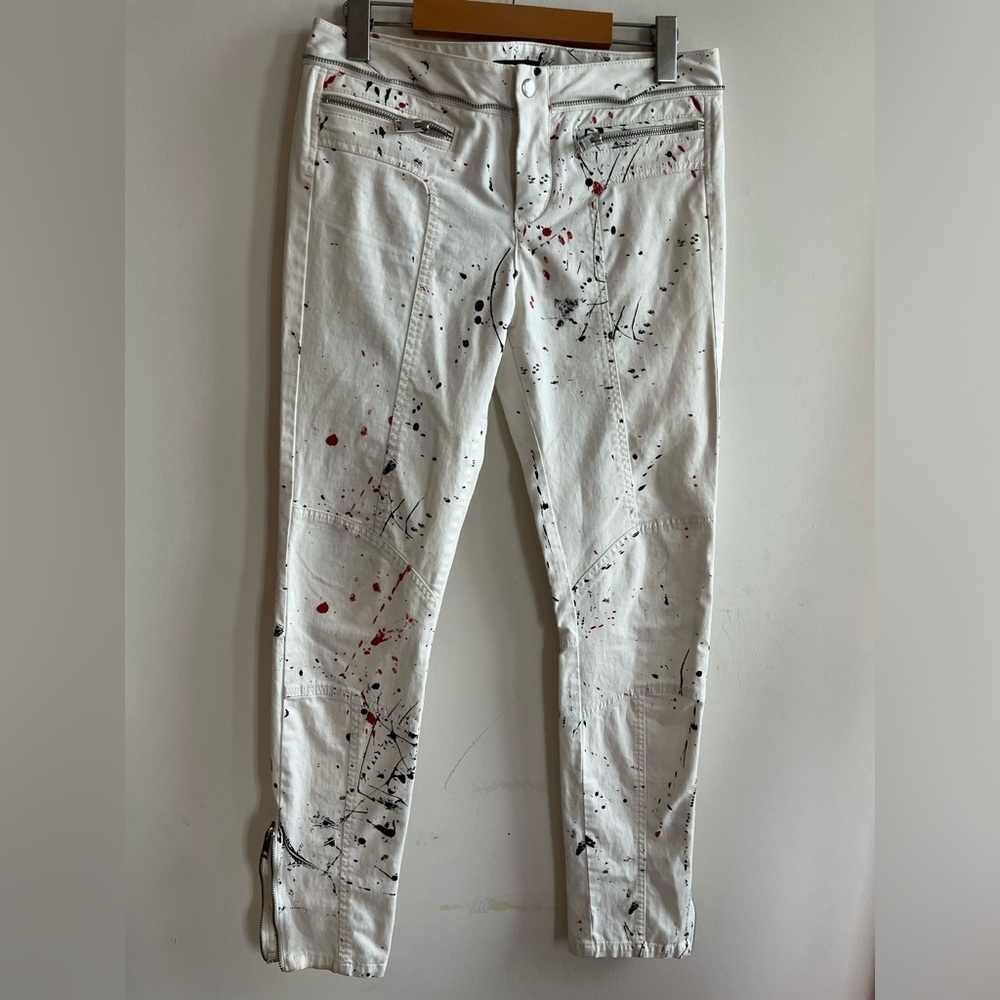 Diesel Women’s Paint Splatter Slim Fit White Pants Size 27